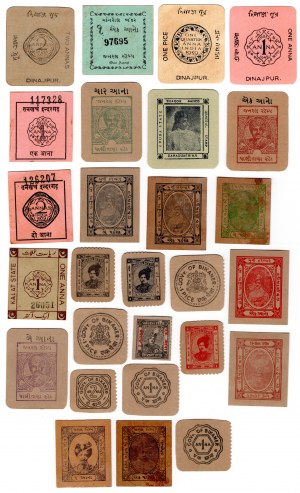 Indie, Indyjskie stany książęce, kupony z drugiej Wojny Światowej, bez daty (1940-1945), zestaw 27 sztuk