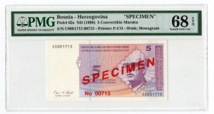 Bosnia-Erzegovina, 5 maraka convertibili 1998 SPECIMEN