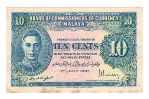 Malaya, 10 cents 1941