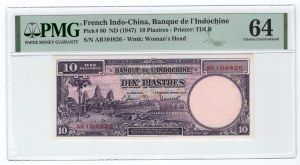 Indochiny, 10 piastres 1947 PMG 64