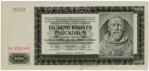 Protektorát Čechy a Morava, 1000 korún 1942, SPECIMEN