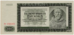 Protektorat Czech i Moraw, 1000 korun 1942, SPECIMEN