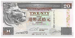 Hongkong, 20 dolarů 1996