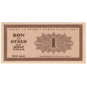 Jugosławia, 1 dinar 1951, BON ZA ODKUP