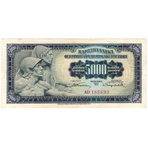 Jugosławia, 5000 dinara 1955, bez cyfry 2 w prawym dolnym rogu - rzadki