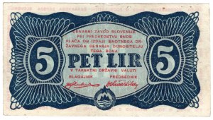 Yugoslavia 5 lira 1944, AA series - money of local partisans in Slovenia