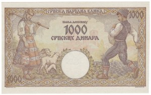 Serbia, 1000 dinara 1942 - znak wodny kobieta