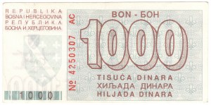 Bosnia-Erzegovina, 1000 dinari 1992, serie AC