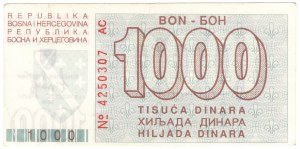 Bosnie-Herzégovine, 1000 dinars 1992, série AC