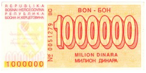 Bosnie-Herzégovine, 1 000 000 dinars 1994, série BC - rare