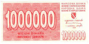 Bosnie-Herzégovine, 1 000 000 dinars 1994, série BC - rare