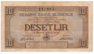 Jugoslávie 10 lir 1944 - peníze místních partyzánů ve Slovinsku
