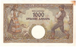 Srbsko, 1000 dinárů 1942 - vodoznak muž