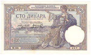 Jugoslávie, 100 dinárů 1929 - vodoznak Alexander I