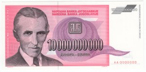 Yugoslavia, 10 billion dinars 1993, SPECIMEN