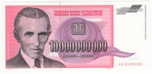 Juhoslávia, 10 miliárd dinárov 1993, SPECIMEN