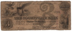 États-Unis d'Amérique, 3 dollars 1850, The Cochituate Bank - Boston, Massachusetts