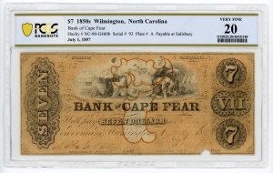 Spojené státy americké, $7, Wilmington, North Carolina, Bank of Cape Fear - rare