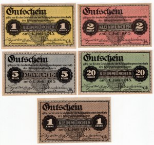 Autriche, Kleinmünchen WWI 1915, ensemble de 5 pièces