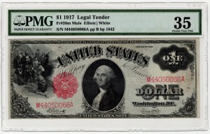 Spojené státy americké, 1 dolar 1917, červená pečeť - Elliott & White