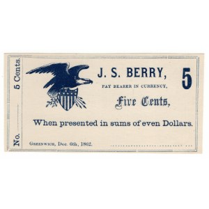 Stany Zjednoczone Ameryki, 5 Centów 1862, Greenwich (Ohio), J.S. BERRY