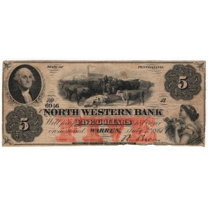 Stany Zjednoczone Ameryki, 5 Dolarów - North Western Bank, Warren, Pennsylvania, 1861