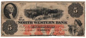 Spojené státy americké, 5 dolarů - North Western Bank, Warren, Pennsylvania, 1861