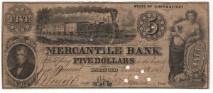 Spojené štáty americké, 5 dolárov 1856, The Mercantile Bank - Hartford, Connecticut