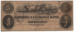 Spojené štáty americké, 5 dolárov 1853, The Farmers & Exchange Bank - Charleston, Južná Karolína