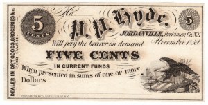 États-Unis d'Amérique, 5 Cents 1852, New York, Jordanville