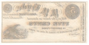 États-Unis d'Amérique, 5 Cents 1852, New York, Jordanville