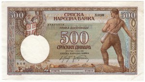 Serbia, 500 dinara 1942, seria X - zastępcza