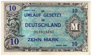 Allemagne, monnaie d'occupation alliée, 10 marques 1944