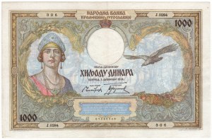 Juhoslávia, 1 000 dinárov 1931
