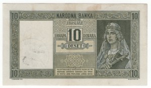 Yougoslavie, 10 dinars 1939 - avec timbre Verificato