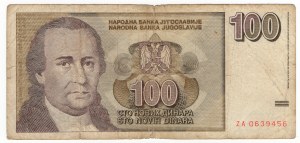 Juhoslávia, 100 dinárov 1996, séria ZA - náhrada
