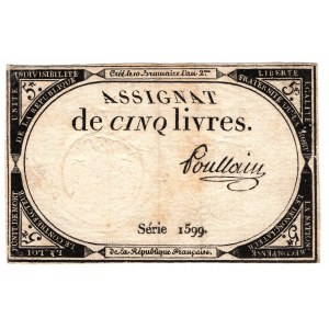 Francja, asygnata na 5 livres 1793