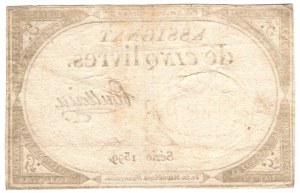 Francja, asygnata na 5 livres 1793