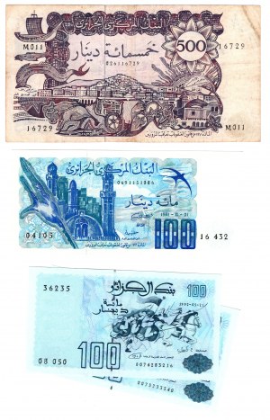Alžírsko, 500 dinárů 1970 | 100 dinárů 1981 | 2 x 100 dinárů 1992, sada 4 kusů