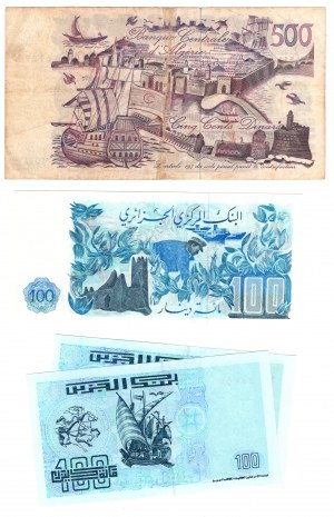 Algérie, 500 dinars 1970 | 100 dinars 1981 | 2 x 100 dinars 1992, ensemble de 4 pièces