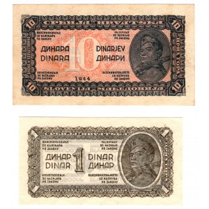 Jugosławia, 1 i 10 dinara dinara 1944, zestaw 2 sztuki