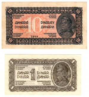 Jugoslávie, 1 a 10 dinárů 1944, sada 2 kusů