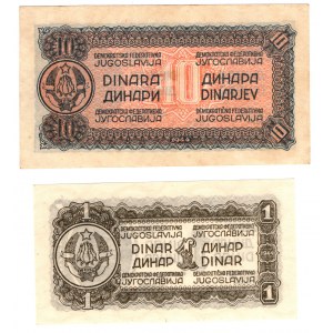 Jugosławia, 1 i 10 dinara dinara 1944, zestaw 2 sztuki