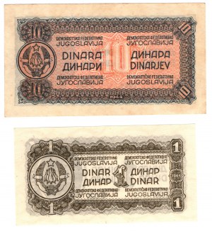 Jugoslávie, 1 a 10 dinárů 1944, sada 2 kusů