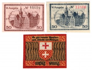 Elbląg (Elbing), 50 fenigów 1919, 1920, 1921, zestaw 3 sztuk