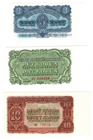 Tchécoslovaquie, 3,5,20 couronnes 1953, lot de 3 pièces
