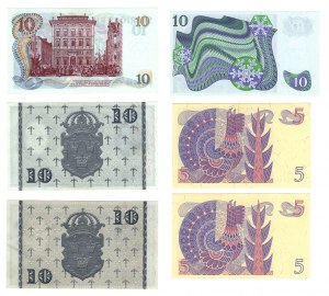 Švédsko, 2 x 5 korun 1978, 4 x 10 korun ( 1950, 1958, 1968, 1984), sada 6 kusů