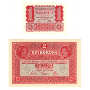 Austria, 1 korona 1922 | 2 korony 1917, zestaw 2 sztuk
