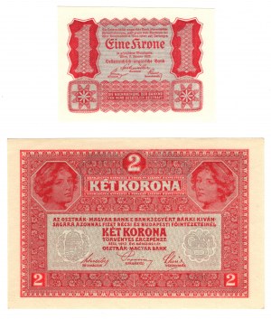 Rakousko, 1 koruna 1922 | 2 koruny 1917, sada 2 kusů