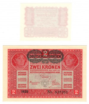 Rakúsko, 1 koruna 1922 | 2 koruny 1917, sada 2 kusov
